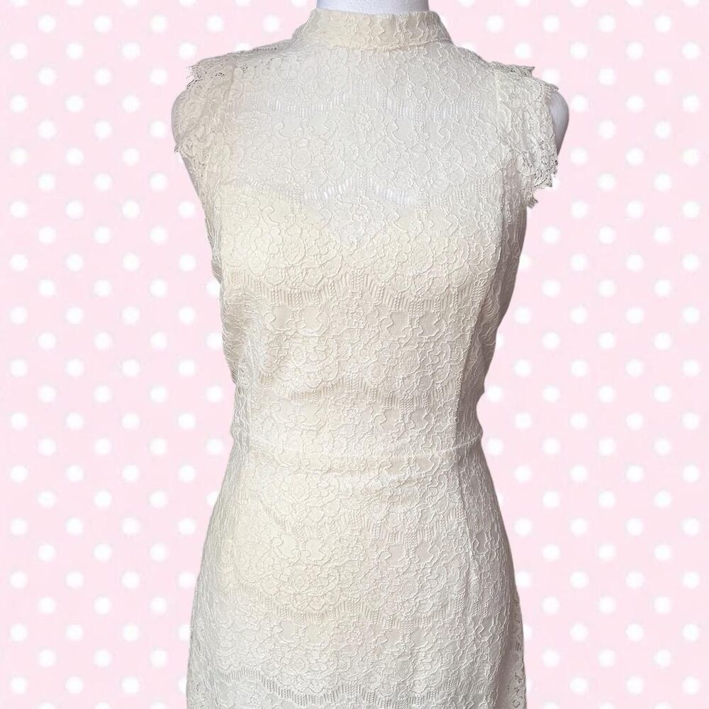 Women's Cream and White Lace Mini Dress